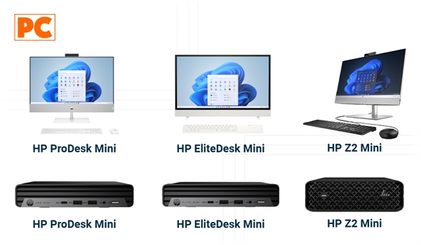 Computadoras HP Todo en Uno y Mini PC: ProDesk Mini, EliteDesk Mini, Z2 Mini, Pavilion All-in-One, E