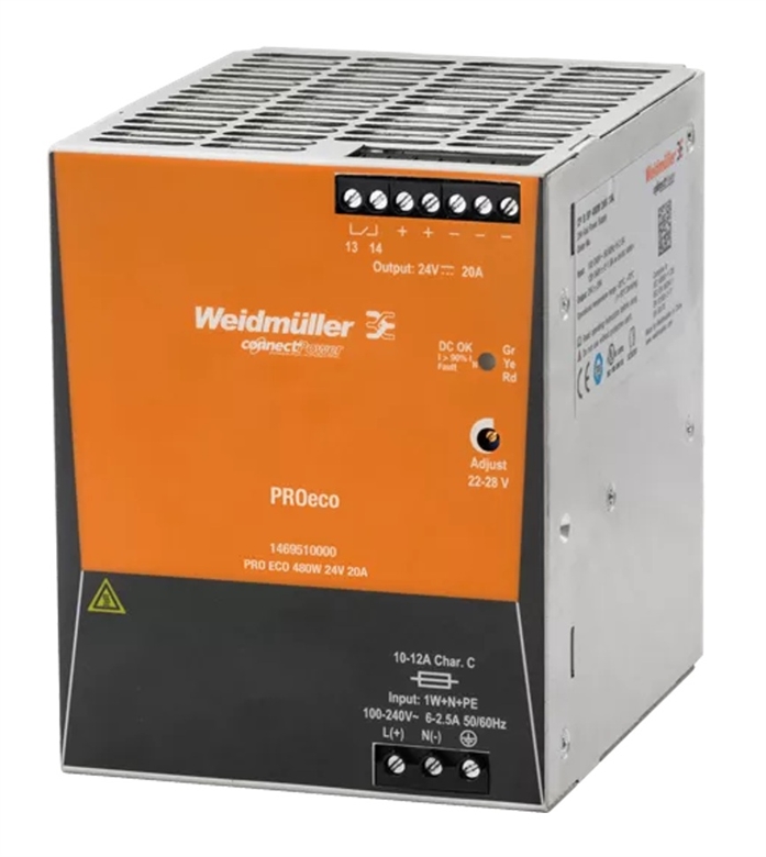 01677-001 Fuente de Alimentación Axis DIN PS24 480W-Vista Frontal