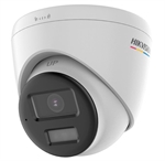 Hikvision  - Cámara de Seguridad Analógica Tipo Domo Turret Turbo HD de 2MP con Audio Bidireccional, Luz Híbrida Inteligente de 30m, Alarma de Disuasión Activa Estroboscópica Roja y Azul, Audio por Coaxial, IP67