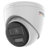 Hikvision  - Cámara de Seguridad Analógica Tipo Domo Turret Turbo HD de 2MP con Audio Bidireccional, Luz Híbrida Inteligente de 30m, Alarma de Disuasión Activa Estroboscópica Roja y Azul, Audio por Coaxial, IP67