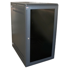 Quest Manufacturing  - Gabinete de Pared Cerrado con Puerta de Acrílico Ahumado, Altura 1.13m, Capacidad 24U, Profundidad Total 0.77m con 1 Ventilador Integrado, Capacidad de Carga 59kg