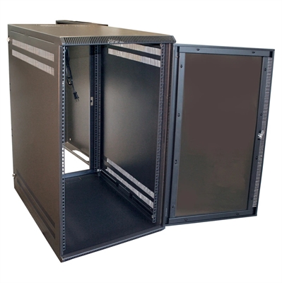 Gabinete-Pared-24U-Profundidad-Extendida-Abatible-Negro-Vista Frontal Abierta