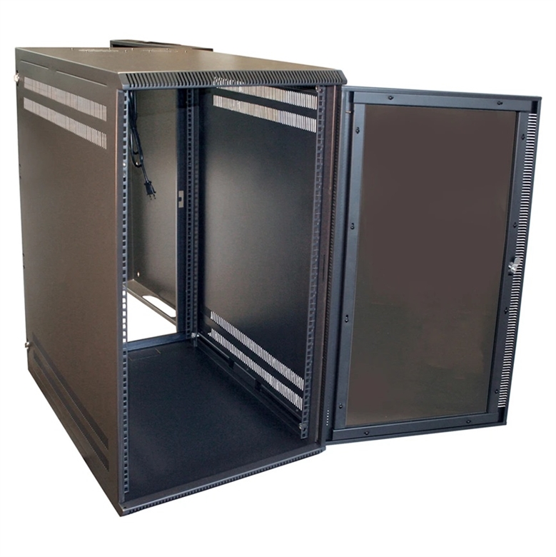 Gabinete-Pared-24U-Profundidad-Extendida-Abatible-Negro-Vista Frontal Abierta