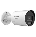 Hikvision  - 4MP Bullet Security Camera with ColorVu Technology, Fixed Confocal Lens, Active Deterrence Siren & Strobe (Red/Blue), Two-Way Audio, MicroSD Slot, IP67, White