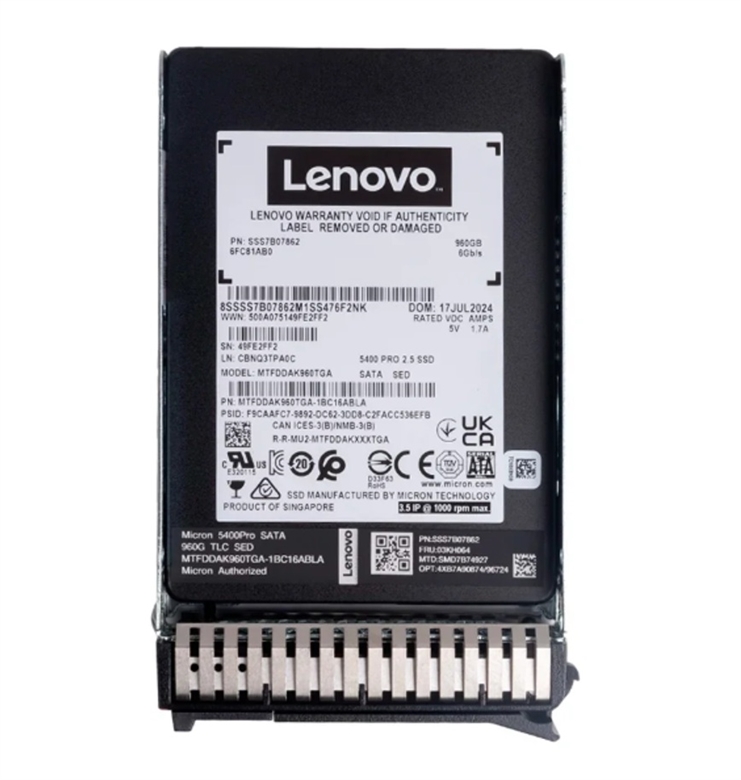 4XB7A90874 SSD ThinkSystem 2.5" 960GB SATA-Vista Frontal