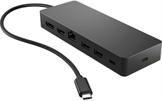 HP Universal MultiPort Hub - 7 in 1 Multiport Adapter, USB-C Male to RJ-45, USB-A, USB-C, HDMI, DisplayPort, Black