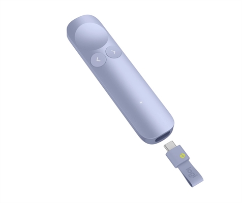 910007669 Logitech Spotlight 2 Advanced Presentation Remote Light Lilac-Lateral View