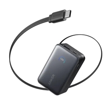 Anker Nano Power Bank - Portable Charger, 10,000 mAh, Up to 45W, Built-In Retractable USB-C Cable, Black