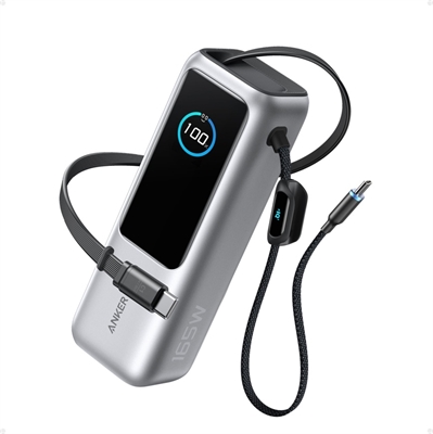 A1695H41 Anker Laptop Power Bank 25K 165W Portable Charger-Lateral View with Cable