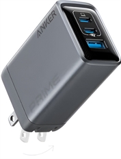 Anker Prime Charger - Wall Charger, 100W, 3 Ports, 2 USB-C and 1 USB-A, GaN, Foldable Plug, Silver