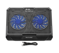 Multilaser  - Dual Fan Laptop Cooling Pad, Up to 17" with 360 Swivel Base & 9 Height Levels, USB Powered, Black