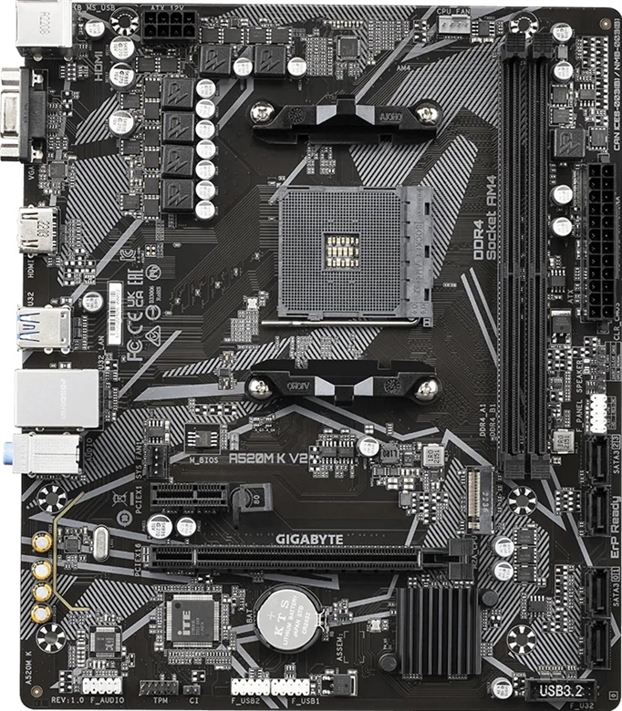 Tarjeta Madre Ultra Durable AMD A520M K V2-Vista Frontal