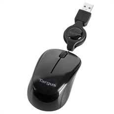 Targus Compact BlueTrace - Retractable USB Mouse, BlueTrace Sensor, 1000 DPI, Compact Design, Black