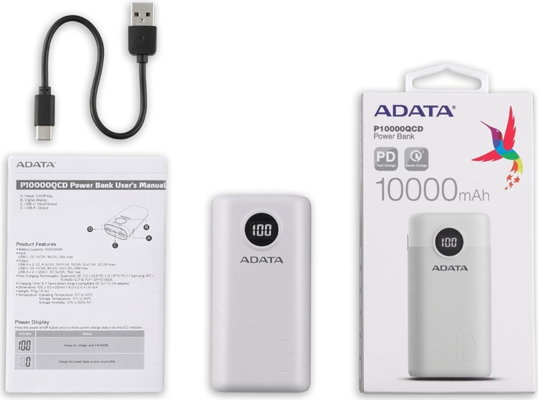 ap10000qcd-dgt-cwh white-power-bank-10000mah-with-digital-display-accessories
