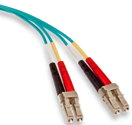 Aqua-OM4 LC to LC Duplex Fiber Optic Patch Cord 5m-Front View