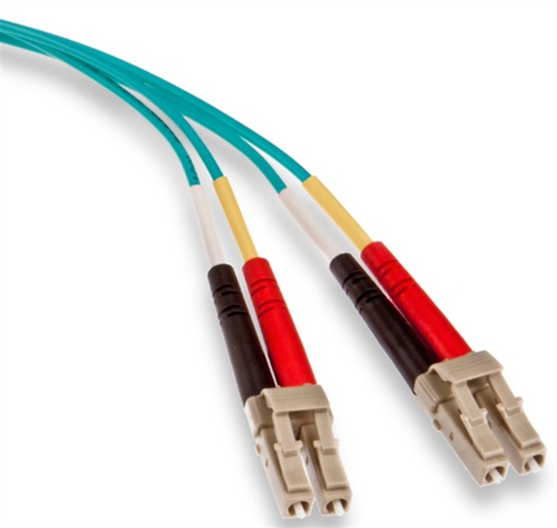 Aqua-OM4 LC to LC Duplex Fiber Optic Patch Cord 5m-Front View