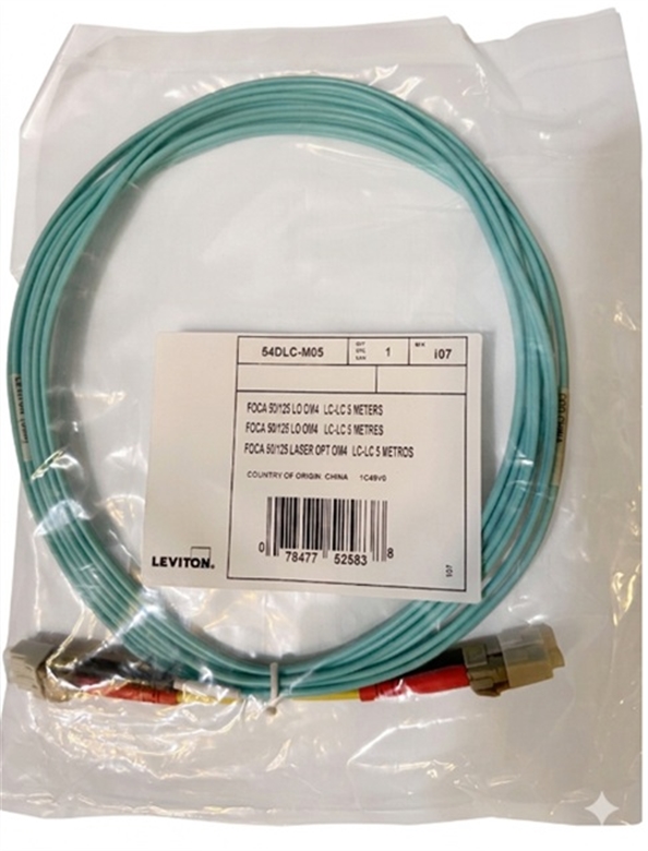 Aqua-OM4 LC to LC Duplex Fiber Optic Patch Cord 5m-General View