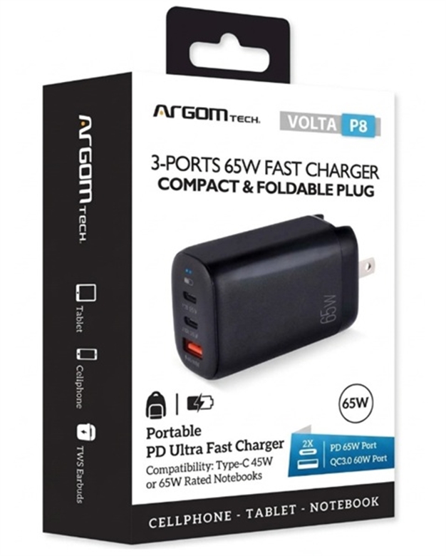 ARG-AC-0126BK-Black-65W GaN III Dual USB-C y USB-A Wall Charger-Box