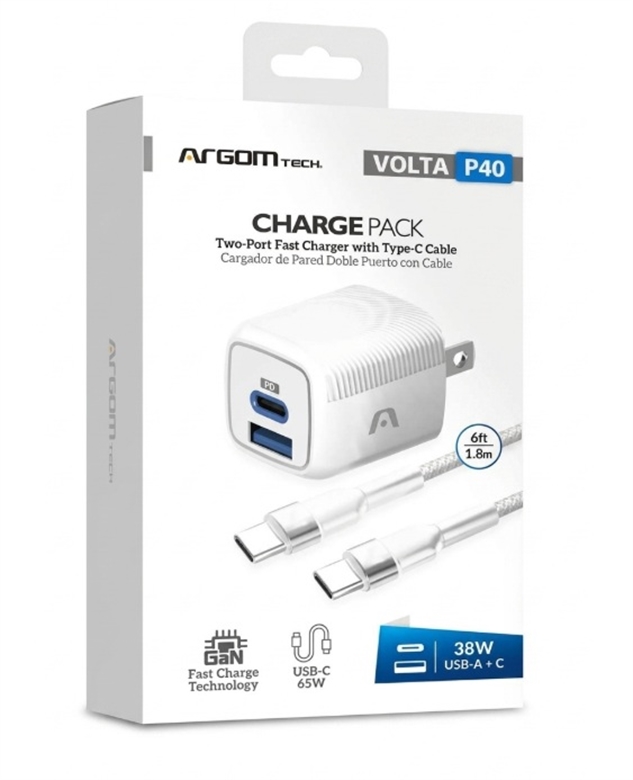 ARG-AC-0155WT-White-Wall Charger-Dual Port Fast Charger GaN 38W-Box