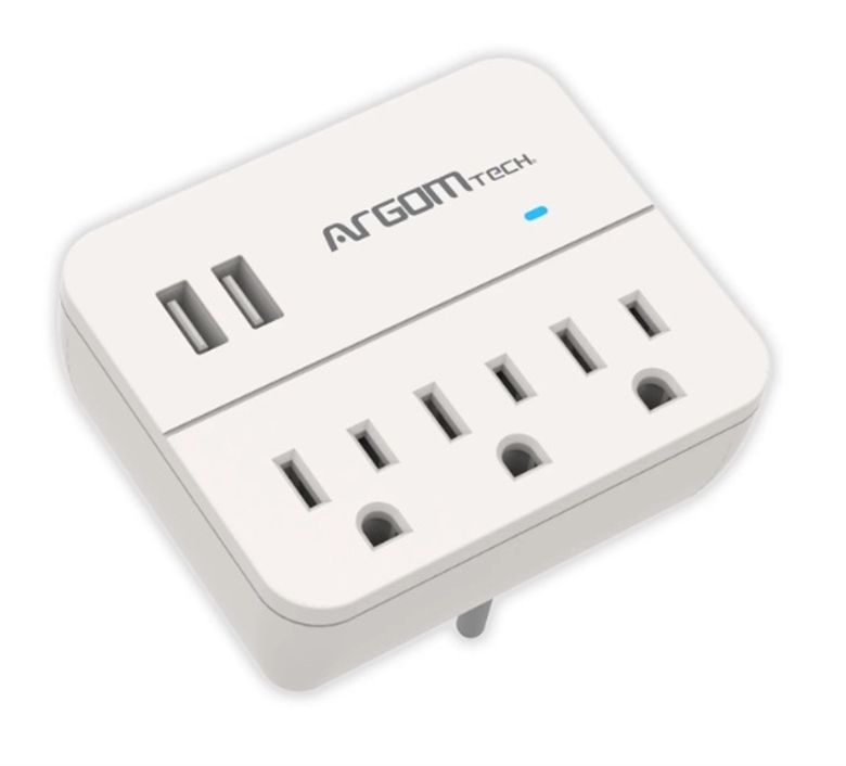 ARG-AC-0266WT-White-Wall Charger-Surge Protector Charging Station 450J 1875W-Angled View