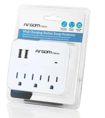 ARG-AC-0266WT-White-Wall Charger-Surge Protector Charging Station 450J 1875W-Box