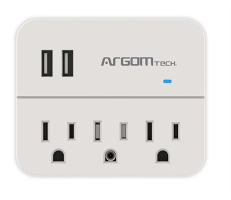 ARG-AC-0266WT-White-Wall Charger-Surge Protector Charging Station 450J 1875W-Front View