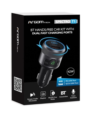 ARG-AC-0343BK-Black-Spectro T1 BT Hands-Free Car Kit with Dual Fast Charging Ports-Box