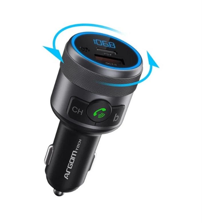 ARG-AC-0343BK-Black-Spectro T1 BT Hands-Free Car Kit with Dual Fast Charging Ports-Front View