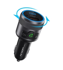ArgomTech Spectro T1 BT Hands-Free Car Kit  - Bluetooth FM Transmitter with Dual Fast Charging Ports PD & QC3.0, Black