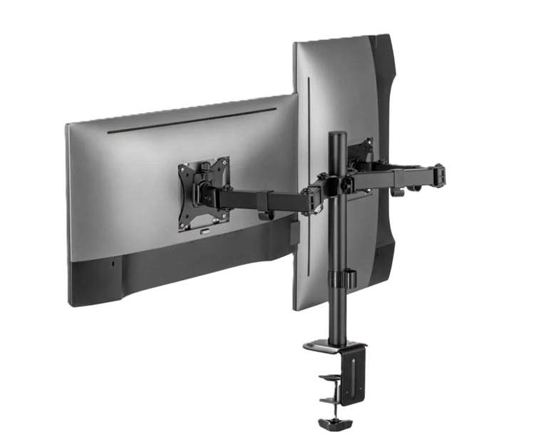 ARG-BR-1603 Soporte de Escritorio de Doble Brazo para Monitores de hasta 32 con Abrazadera-Vista Frontal