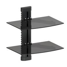 ARGOMTech ARG-BR-8222 - Base de Pared con 2 Repisas de Vidrio Templado, Altura Ajustable, Gestión de Cables, Capacidad de 8kg, Negro