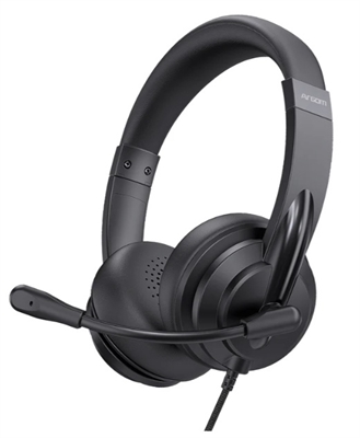 ARG-HS-2600BK- Black-Wired Headphones-Angled View