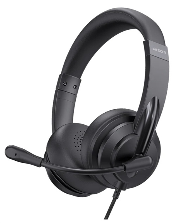 ARG-HS-2600BK- Black-Wired Headphones-Angled View