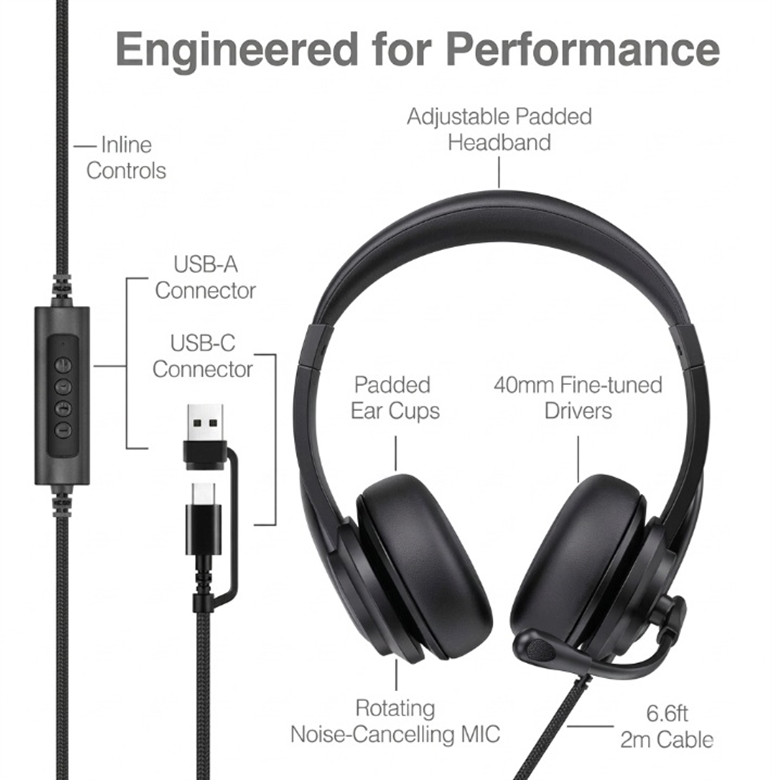 ARG-HS-2600BK- Black-Wired Headphones-Features