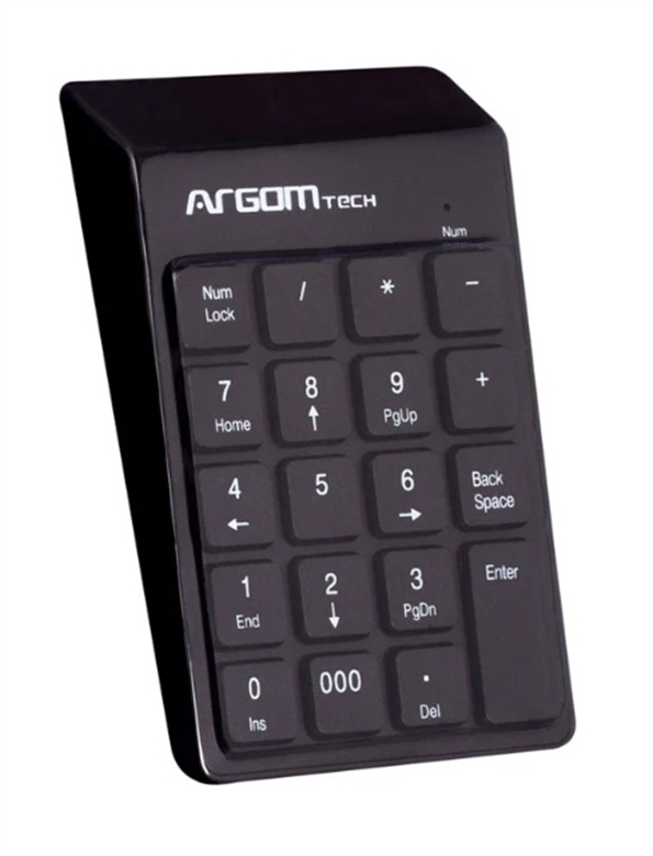 ARG-KB-1076-Negro-Teclado Numérico USB Retráctil-Vista en Perspectiva