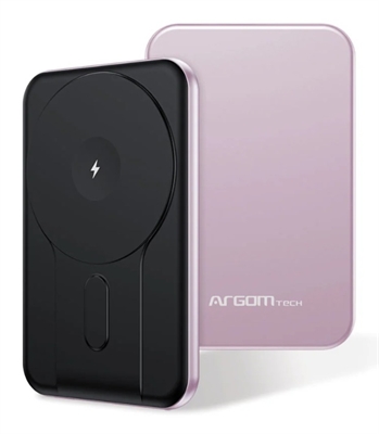 ARG-PB-1160PK-Pink-5000mAh 15W Magnetic Wireless Power Bank-Front and Rear View