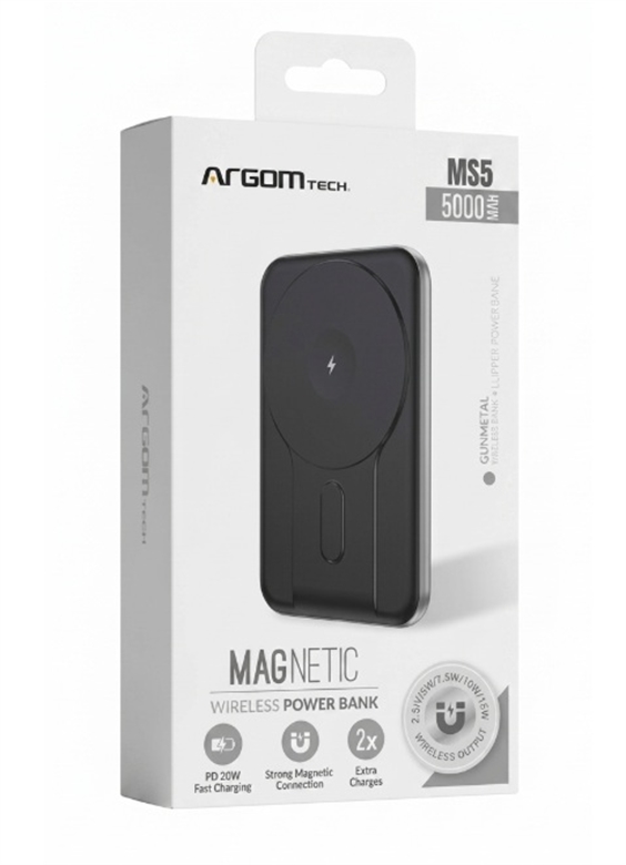 ARG-PB-1160BK-Black-5000mAh 15W Magnetic Wireless Power Bank-Box