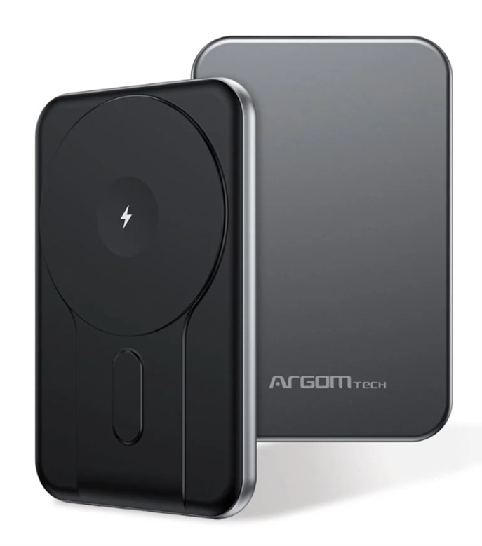 ARG-PB-1160BK-Black-5000mAh 15W Magnetic Wireless Power Bank-Front and Rear View
