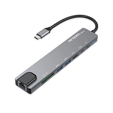 ArgomTech Hub One Axess - 8-en-1 Tipo-C, HDMI 4K, Ethernet Gigabit, USB 3.0, Lector SD/MicroSD, Carga PD 100W, Plata