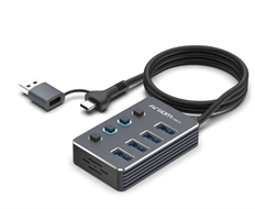 ArgomTech  - Hub One Axess 2-en-1, USB-C/USB-A a 4 Puertos USB 3.0, Hasta 5Gbps Plug & Play, Gris