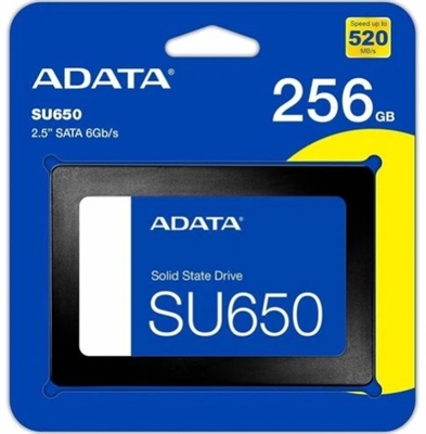 ASU650SS-256GT-R-Negro-SSD SATA 2.5 Pulgadas Ultimate SU650 256GB-Vista Frontal del Empaque Retail