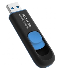 ADATA UV128 - Unidad Flash USB 3.2 Gen 1 256GB, Diseño Retráctil sin Tapa, Negro y Azul