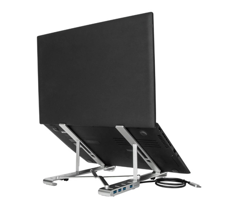 AWU100205GL-Silver-Soporte Portátil para Laptop con Hub USB-A Integrado-Vista en Uso