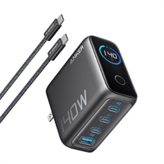 Anker Charger - Wall Charger, 140W, 4 Ports, USB-C and USB-A, PD 3.1, GaN, USB-C Cable Included, Black