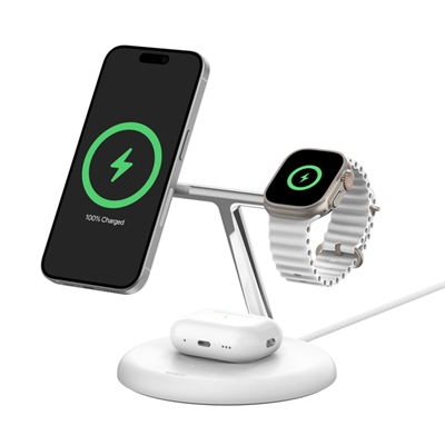 Belkin BoostCharge Pro 3-in-1 Magnetic Wireless Charging Stand wiz023ttwh side view