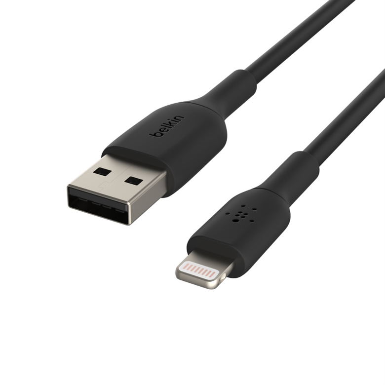 Belkin CAA001bt1MBK Cable USB Lightning Macho a USB Tipo-A Vista de Conectores 3