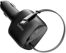 Belkin BoostCharge  - Cargador de Coche Trilpe con PPS 75W + Cable USB-C, USB-A, Negro