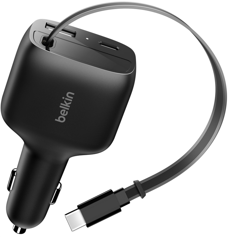 Belkin-Car Charger-Lithium ion-For Apple Samsung phones-USB-C 60W-USB-C 30W-USB-A Front View 3