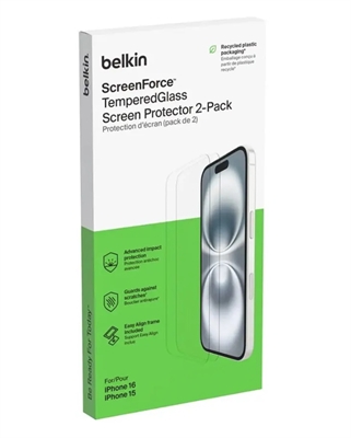 Belkin ScreenForce TemperedGlass Screen Protector for iPhone 16 2-Pack-Box View