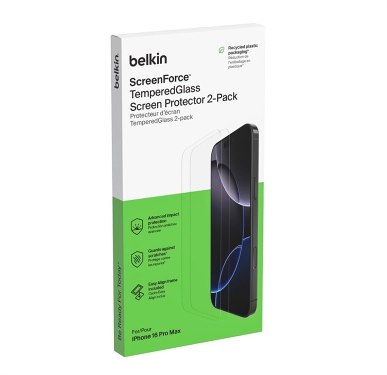 Belkin ScreenForce TemperedGlass Screen Protector for iPhone 16 Pro Max 2-Pack-Box View
